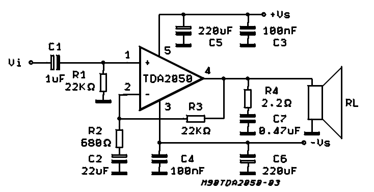 TDA2050音频放大器电路图